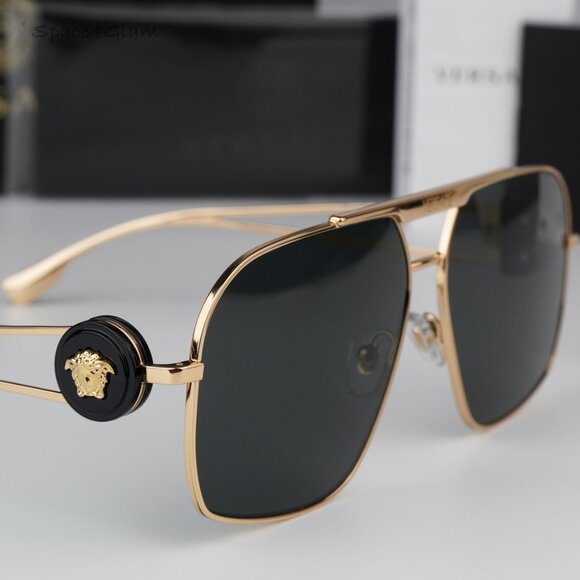 BRAND NEW Versace VE2269 100287 Gold Dark Grey Pilot Unisex Sunglasses VE 2269 - Picture 1 of 8